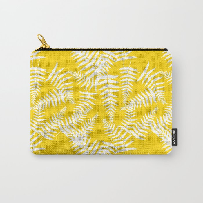 Yellow And White Fern Leaf Pattern Carry-All Pouch