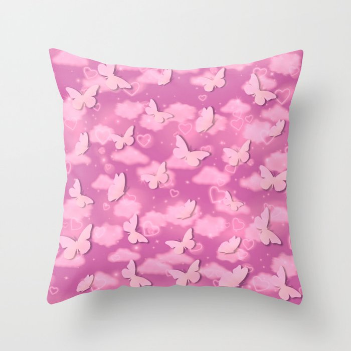 Pink butterflies Throw Pillow