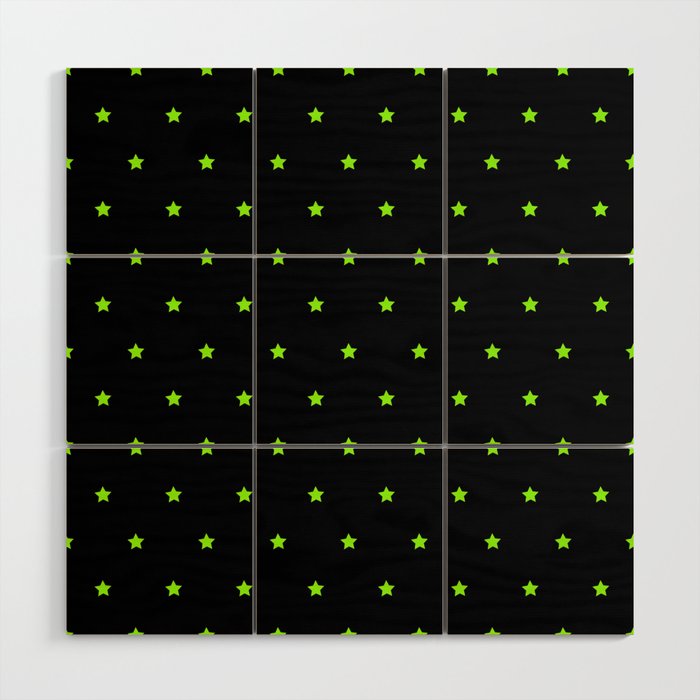 Neon Green And Black Magic Stars Collection Wood Wall Art