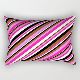 [ Thumbnail: Vibrant Brown, Violet, Deep Pink, White, and Black Colored Striped Pattern Rectangular Pillow ]