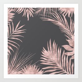 Palm Leaves Rose Gold Grey Art Print