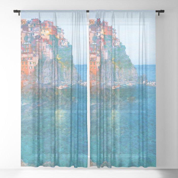 cliff in Italy impressionism painted realistic scene Sheer Curtain