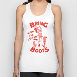 Bring Your Ass Kicking Boots! Cute & Cool Retro Cowgirl Design Unisex Tank Top