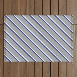 [ Thumbnail: Dark Slate Blue, Dark Grey, and Light Cyan Colored Lines Pattern Outdoor Rug ]