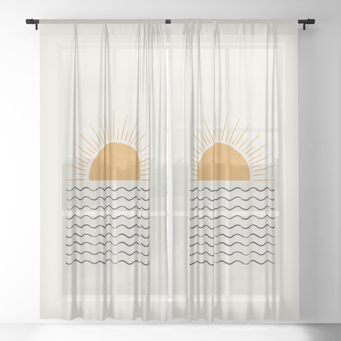 Sunrise Ocean -  Mid Century Modern Style Sheer Curtain