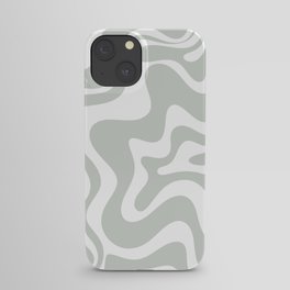 Liquid Swirl Abstract Pattern in Light Sage Gray and White iPhone Case