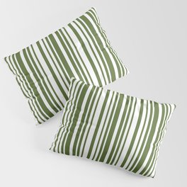 [ Thumbnail: Dark Olive Green & White Colored Stripes Pattern Pillow Sham ]