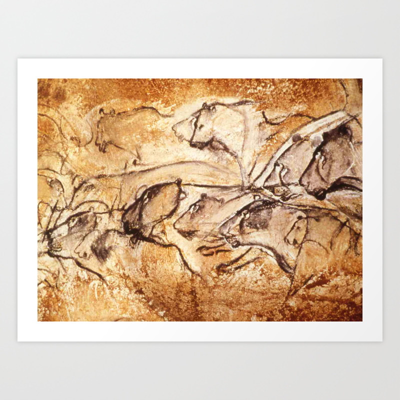 Panel Of Lions Chauvet Cave Art Print By Thinlinetextiles
