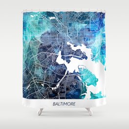 Baltimore Maryland USA Map Navy Blue Turquoise Watercolor Shower Curtain