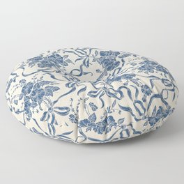 Chic Modern Vintage Ivory Navy Blue Floral Pattern Floor Pillow