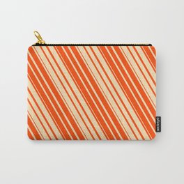 [ Thumbnail: Beige and Red Colored Striped Pattern Carry-All Pouch ]