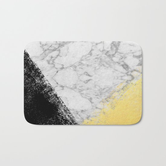 Marble with Black & Gold - gold foil, gold, marble, black and white, trendy, luxe, gold phone Bath Mat