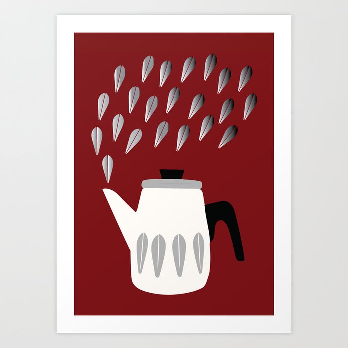 Steaming Coffeepot in Grey Art Print