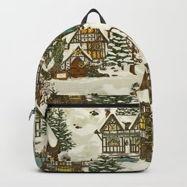 Snowy Christmas in Tudor Village Backpack | Digital, Oldenglish, Teatowel, Oldvillage, Period, Paper, Stationary, Pattern, Magical, Trees 