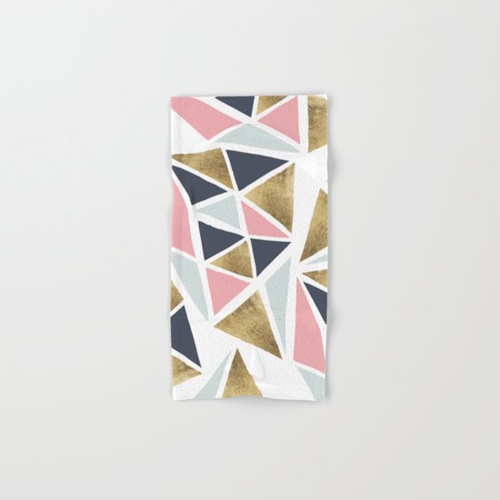 Modern geometrical pink navy blue gold triangles pattern Hand & Bath Towel