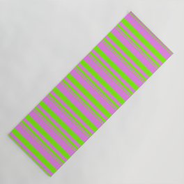 [ Thumbnail: Green & Violet Colored Lined Pattern Yoga Mat ]
