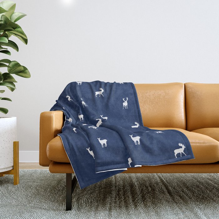 NAVY DEER PATTERN Throw Blanket