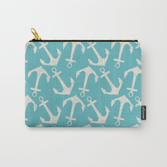 Maritime Nautical Aqua and White Anchor Pattern on #Society6 Carry-All Pouch