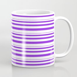 [ Thumbnail: Purple and White Colored Striped Pattern Coffee Mug ]