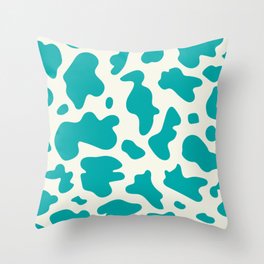 turquoise blue cow pattern Throw Pillow