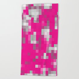 geometric pixel square pattern abstract background in pink Beach Towel