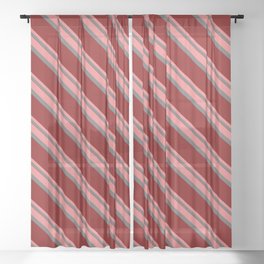[ Thumbnail: Light Coral, Dim Grey & Maroon Colored Pattern of Stripes Sheer Curtain ]