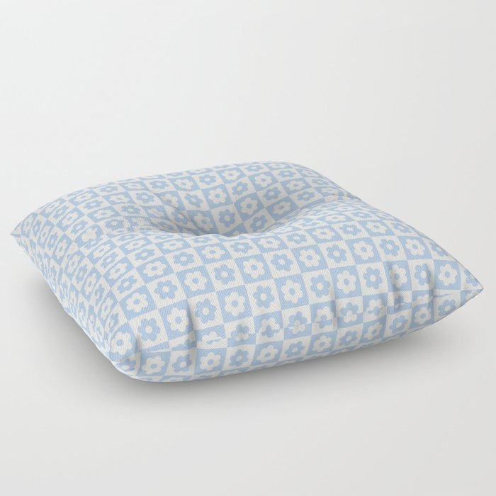 Flower Checker Baby Blue Floor Pillow