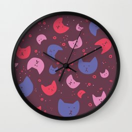 Cat heads on a rose background Wall Clock