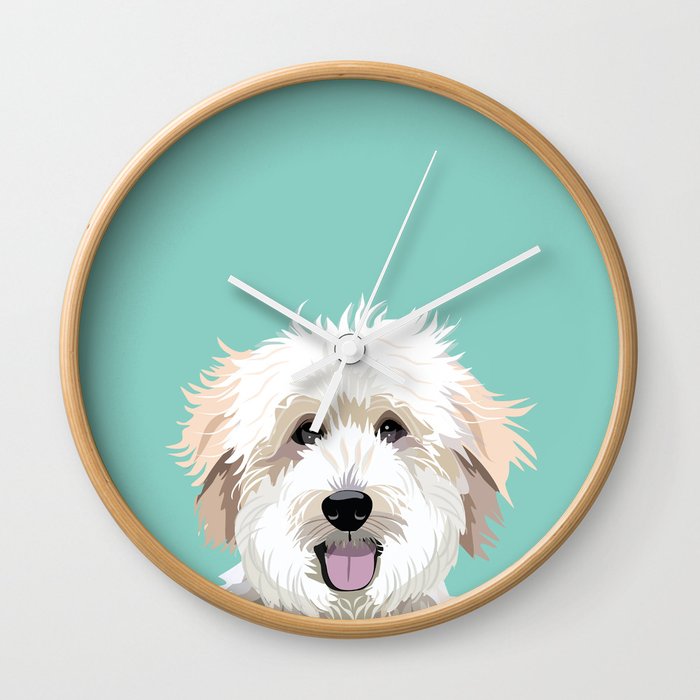 Golden Doodle pet portrait art print and dog gifts Wall Clock