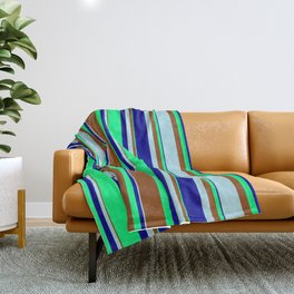 [ Thumbnail: Dark Blue, Green, Brown, and Powder Blue Colored Lines/Stripes Pattern Throw Blanket ]