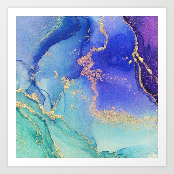 Golden Waves - Abstract Ink - Part 2 Art Print