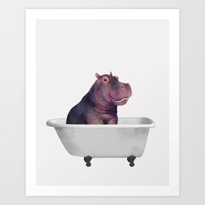 Hippo in the bathtub  Art Print