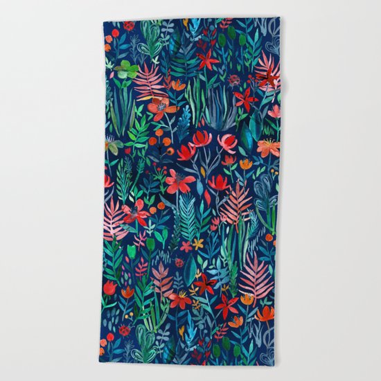 Tropical Ink - a watercolor garden Beach Towel