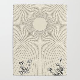 WILDFLOWER SUNLIGHT Minimalist Modern and Vintage Illustration Design of a Summer Sun Flower Meadow Poster
