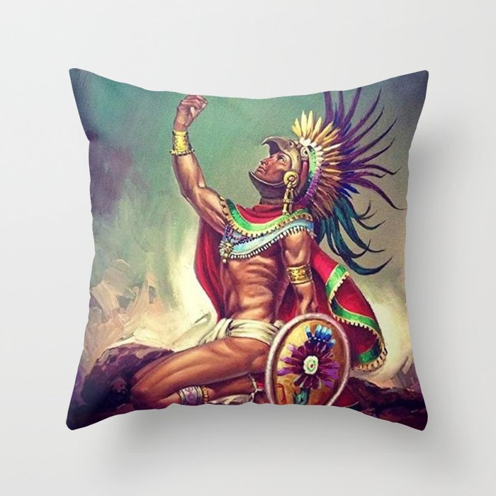 Caballero Aguila Aztec Scout Portrait painting Throw Pillow