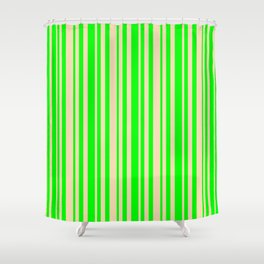 [ Thumbnail: Lime & Tan Colored Lines/Stripes Pattern Shower Curtain ]