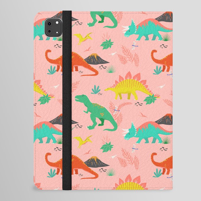 Jurassic Dinosaurs on Pink iPad Folio Case