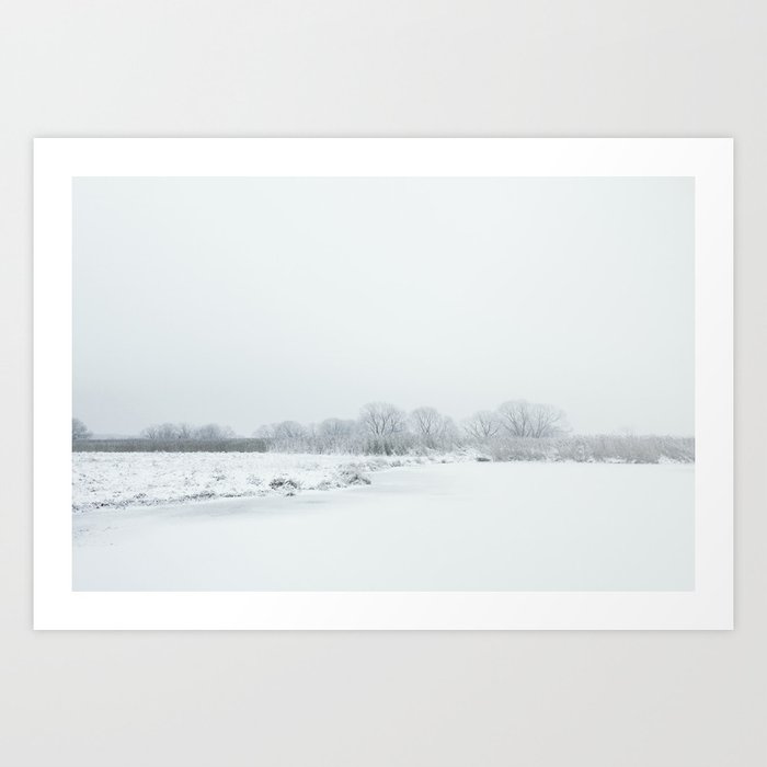 Frozen river and naked trees Art Print