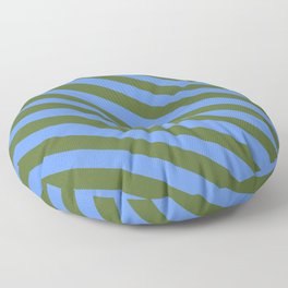 [ Thumbnail: Cornflower Blue and Dark Olive Green Colored Lines/Stripes Pattern Floor Pillow ]
