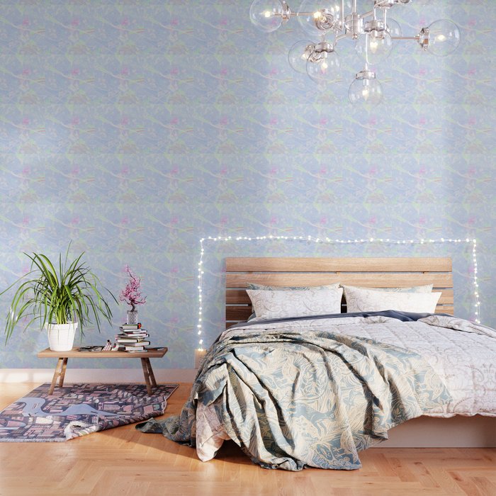 Pastel Blue Graffiti Marble Wallpaper By Dominiquevari