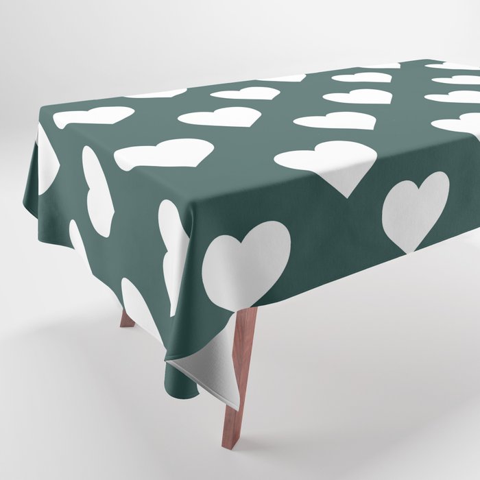 Hearts (White & Dark Green Pattern) Tablecloth