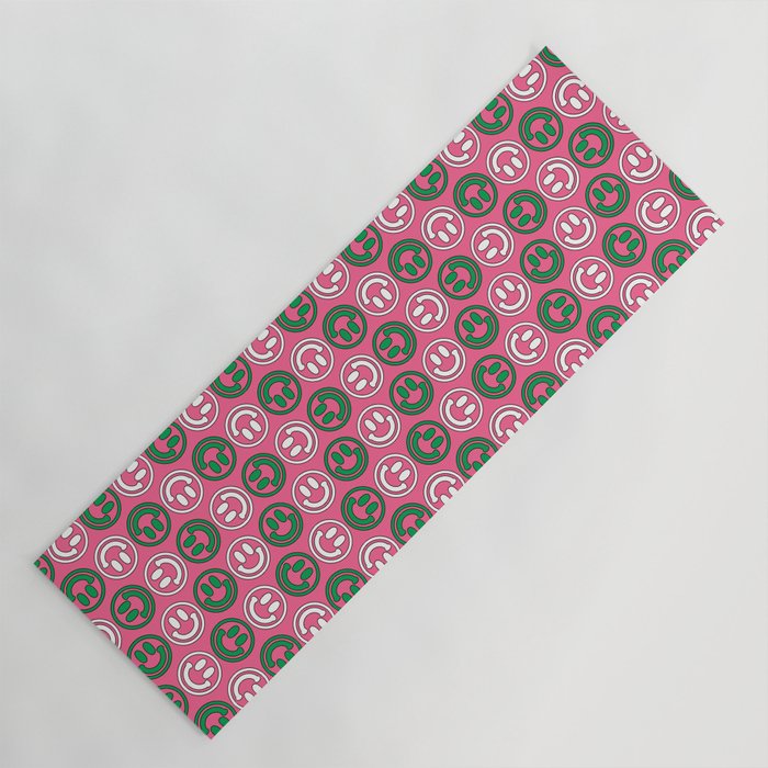 Green & Pink Smileys Pattern Yoga Mat