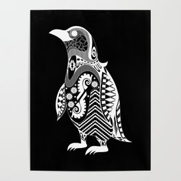 kuro penguin in artic pattern ecopop Poster
