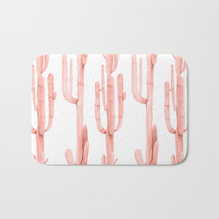Pretty Coral Pink Cactus Pattern Bath Mat