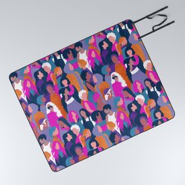 Every day we glow International Women's Day // midnight navy blue background violet purple curious blue shocking pink and orange copper humans  Picnic Blanket