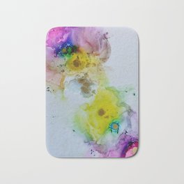 Abstract colourful pink splashes with gold circles Bath Mat