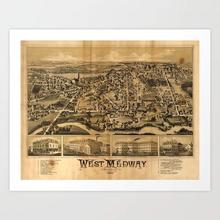 Aerial View of West Medway, Massachusetts (1887) Art Print by The Arts