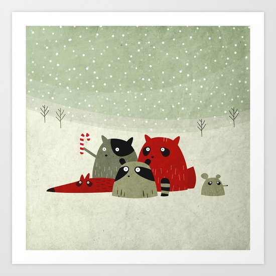 Guilty dudes in the snow Art Print