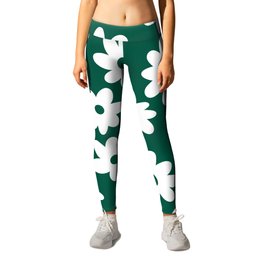 Daisy Flower Pattern (emerald green/white) Leggings