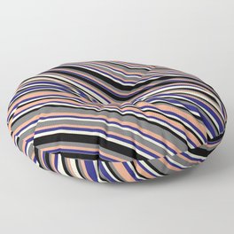 [ Thumbnail: Colorful Dim Grey, Light Salmon, Midnight Blue, Light Yellow & Black Colored Lines Pattern Floor Pillow ]